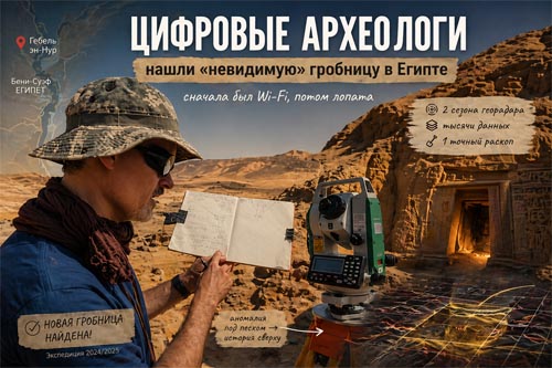 Цифровые археологи нашли «невидимую» гробницу в Египте — без лопаты не обошлось, но сначала был Wi-Fi Цифровые археологи нашли «невидимую» гробницу в Египте — без лопаты не обошлось, но сначала был Wi-Fi