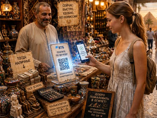 Египет принимает рубль на камеру: ВТБ завёл QR-платежи на курорты и в торговые центры Египет принимает рубль на камеру: ВТБ завёл QR-платежи на курорты и в торговые центры